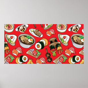 Poster padrão de comida japonês uniforme