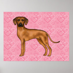 Poster Padrão de Coração de Amor pelo Cão Ridgeback da Ro