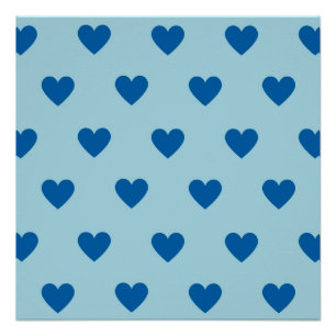 Póster Padrão de Coração Simples Azul
