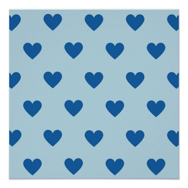 Póster Padrão de Coração Simples Azul Fofo (Frente)