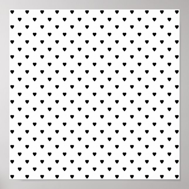 Poster Padrão de Corações Negro e Branco. (Frente)