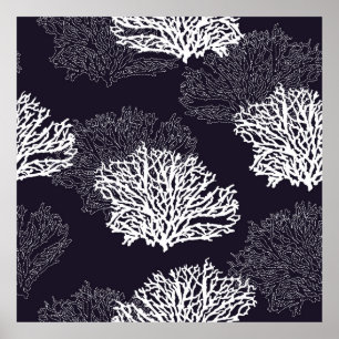 Poster Padrão de coral desenhado manualmente moderno, vin