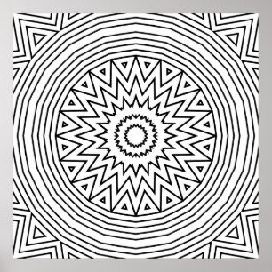 Poster Padrão de Cores Mandala Bold Zigzag Starburst