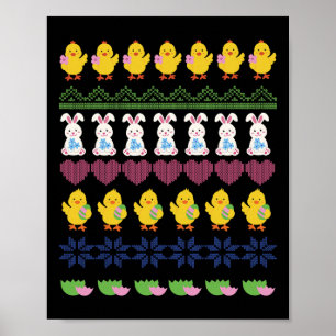 Poster Padrão de Crochê de Páscoa Galinha Coelho Ovo