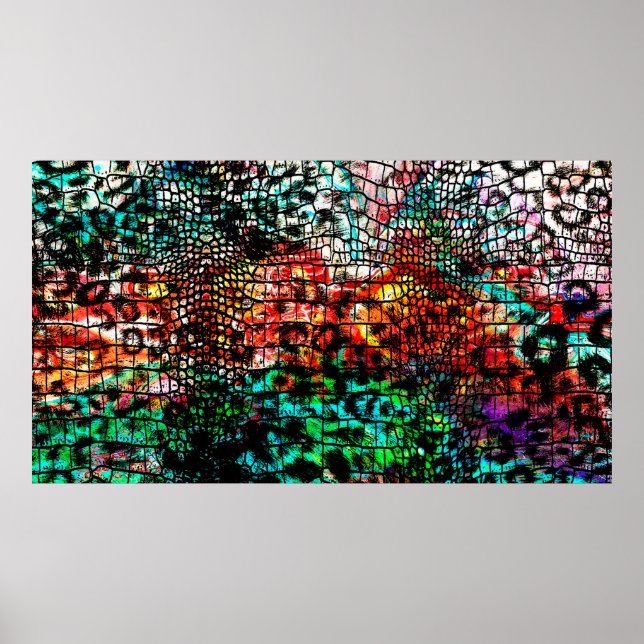 Poster Padrão de crocodilo e leopardo com abstrações colo (Frente)