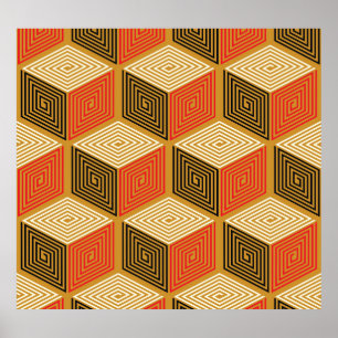 Poster Padrão de Cubo Dourado Vermelho