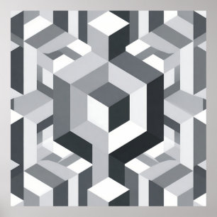Poster Padrão de Cubo Isométrico Monocromático