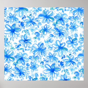 Poster Padrão De Cuta De Chintz Floral De Aquarela