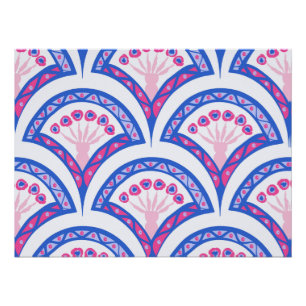 Póster padrão de damasco floral azul