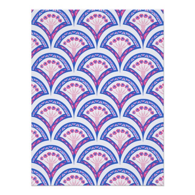 Póster padrão de damasco floral azul (Frente)