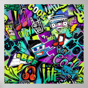 Poster padrão de desenho animado uniforme de abstrato. Re