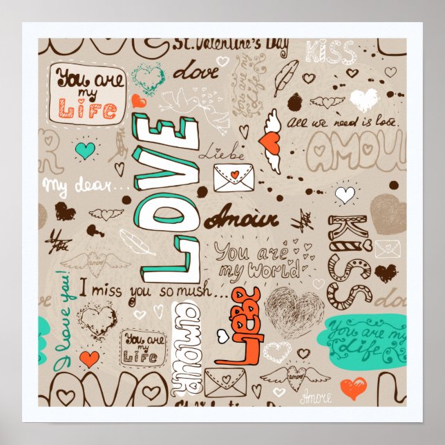 Poster Padrão de Desenho de Citações de Amor (Frente)