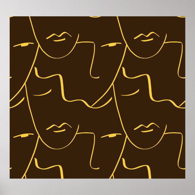 Poster Padrão de Desenho de Uma Linha Rostos (Frente)