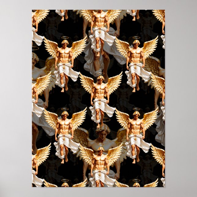 Poster Padrão de design de anjos dourados celestiais (Frente)