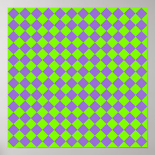 Poster Padrão de Diamante do Verificador Verde Roxo