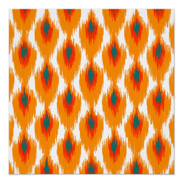 Póster Padrão de Diamante Ikat do Tribal Abstrato do Teal (Frente)