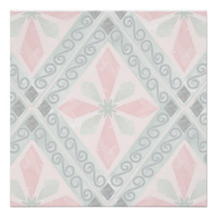 Póster Padrão de diamante pastel verde e rosa