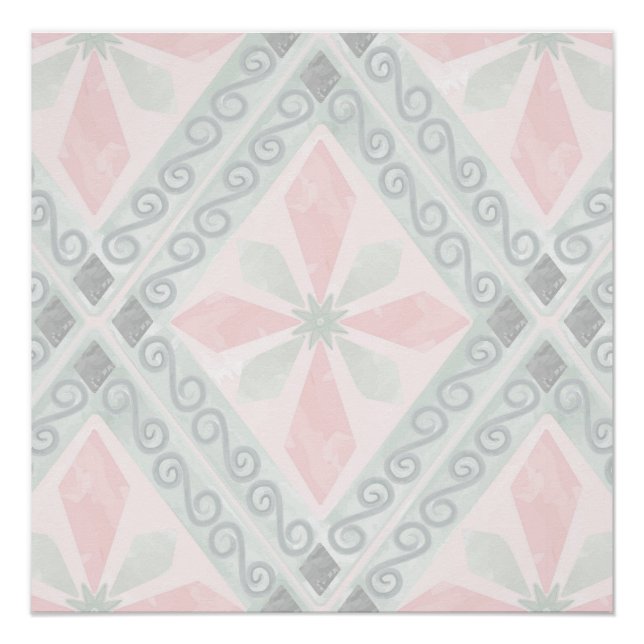 Póster Padrão de diamante pastel verde e rosa (Frente)