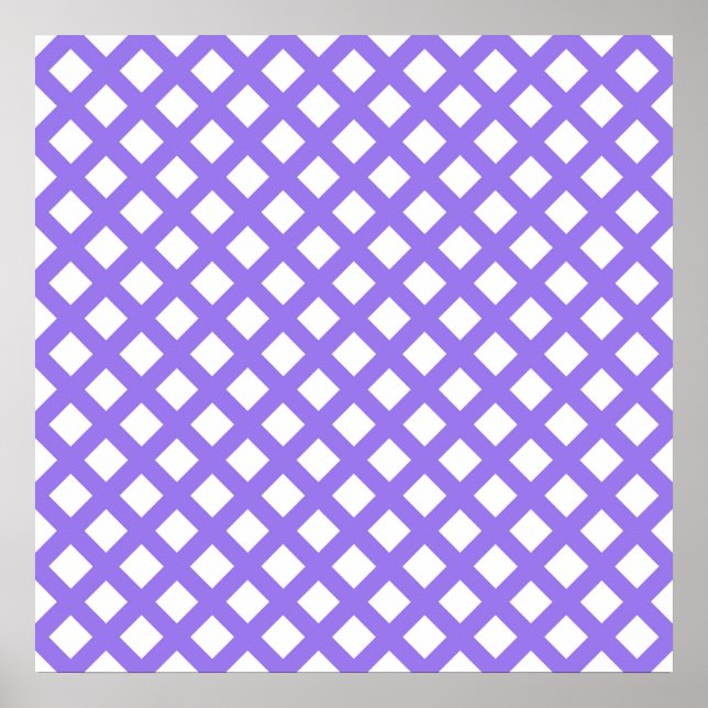 Poster Padrão de Diamante Xadrez Branco Roxo (Frente)