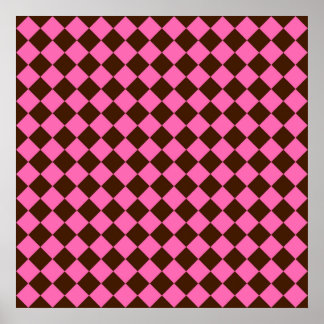 Poster Padrão de Diamante Xadrez Marrom Chocolate Rosa