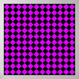 Poster Padrão de Diamante Xadrez Preto Roxo