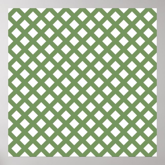 Poster Padrão de Diamante Xadrez Verde Branco (Frente)