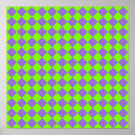 Poster Padrão de Diamante Xadrez Verde Roxo