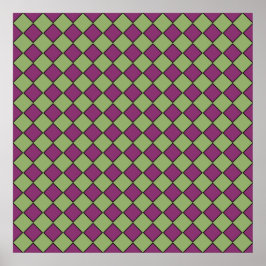 Poster Padrão de Diamante Xadrez Verde Roxo