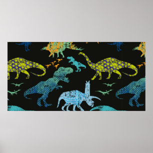 Poster Padrão de Dino sem costura. Design original com t-