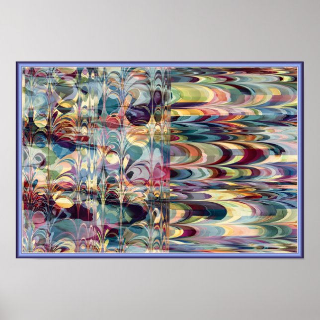 Poster Padrão de Ebru Fractal Colorida (Frente)