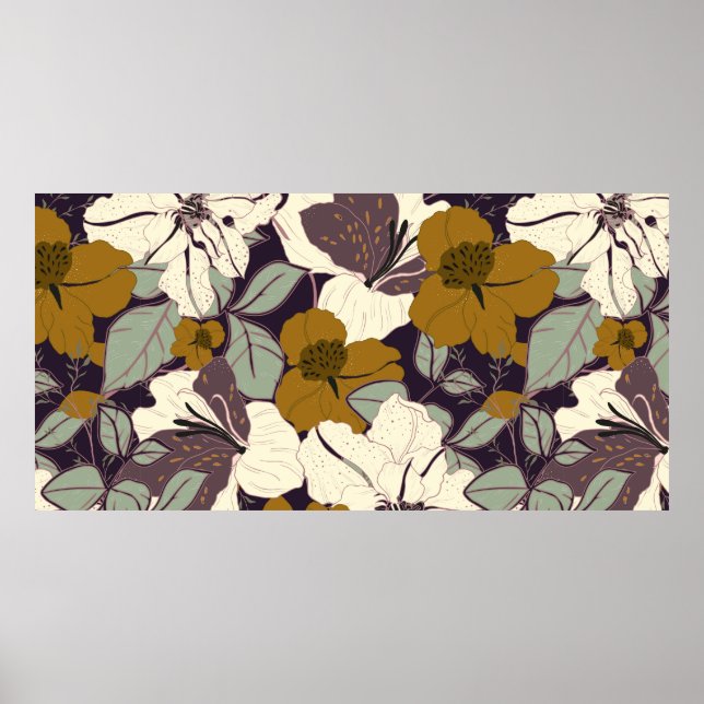 Poster Padrão de elegância com flores e folhas. Ilustraçã (Frente)