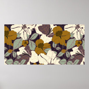 Poster Padrão de elegância com flores e folhas. Vin flora