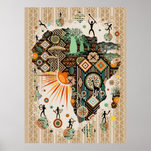 Poster Padrão de Elementos Tribais Decorativos do Mapa da