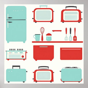 Poster Padrão de Eletrodomésticos de Cozinha Retrô