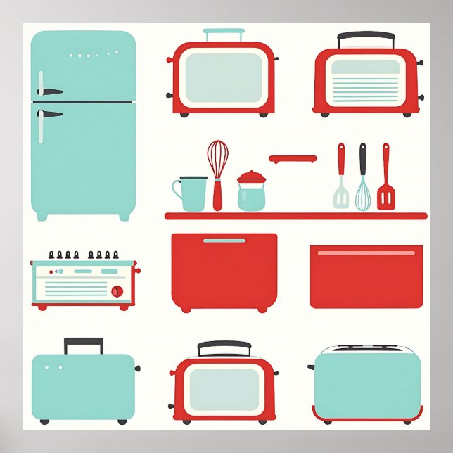 Poster Padrão de Eletrodomésticos de Cozinha Retrô (Frente)