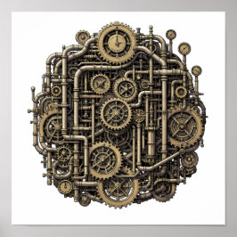 Poster Padrão de engrenagem Steampunk contínuo em tecido