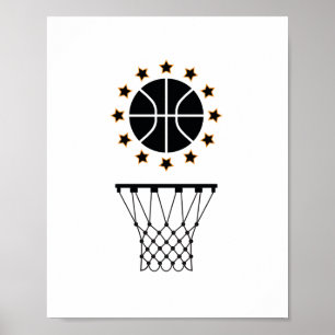 Poster Padrão de equipamento de basquete preto e branco