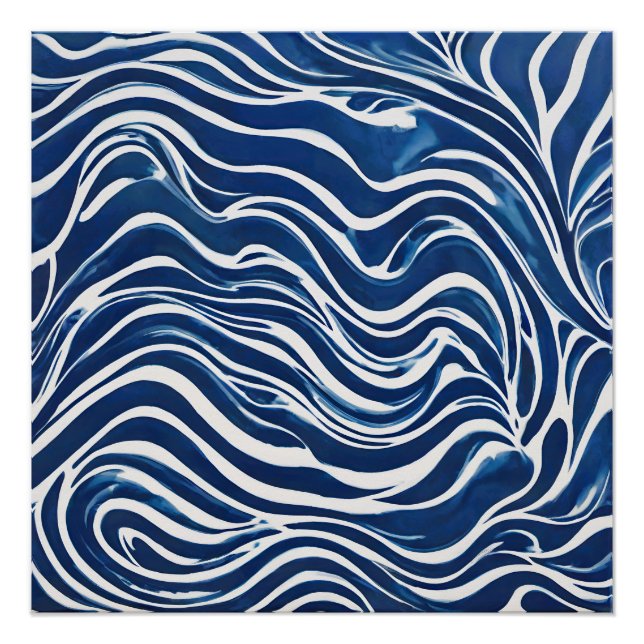 Póster Padrão de espiral branco azul 06 (Frente)