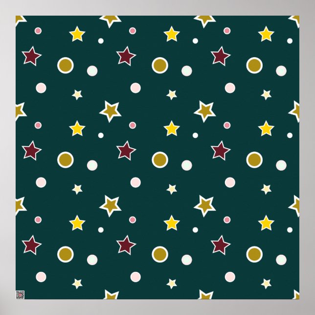 Poster Padrão de Estrela Festiva em Azul Teal Escuro (Frente)