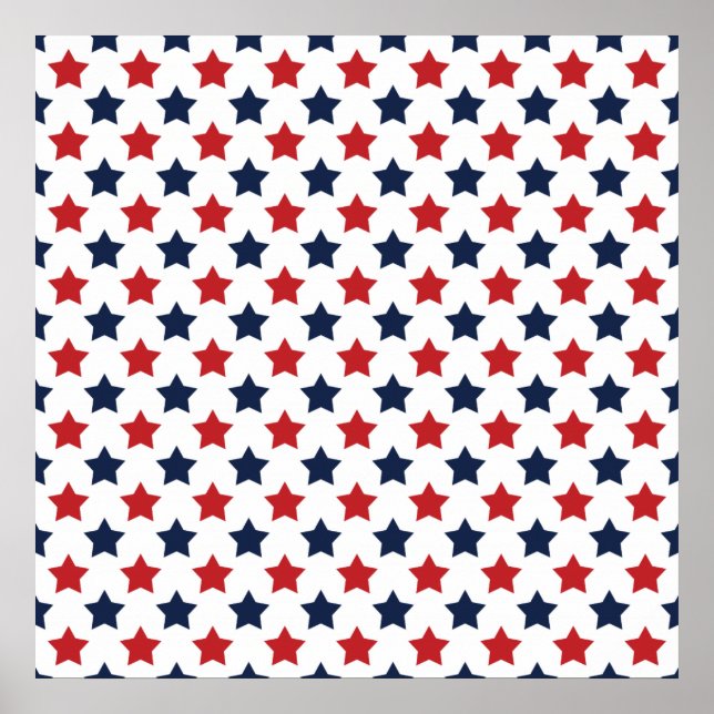 Póster Padrão de estrelas vermelho, branco e azul (Frente)