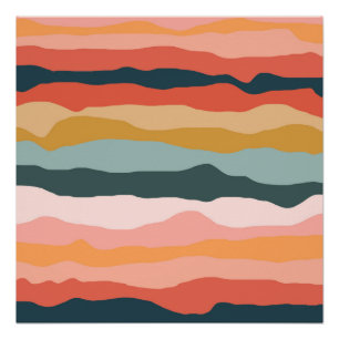 Póster Padrão de Faixa de Coral Terrestre Colorida abstra