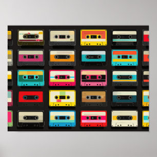 Poster Padrão de Fita Cassete Retro – Música Vintage