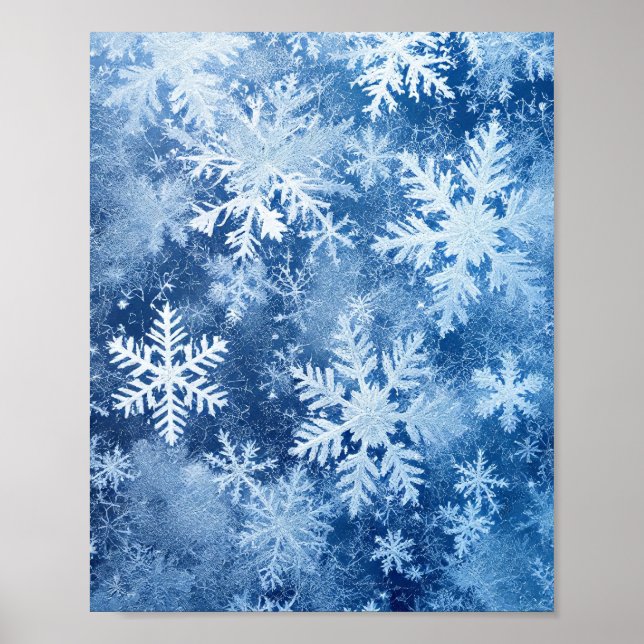 Poster Padrão de Floco de Neve Azul Inverno Congelado (Frente)