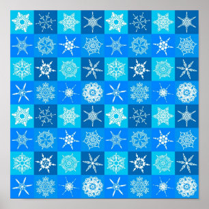 Poster Padrão de Flocos de Neve Azuis