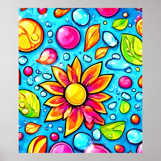 Poster Padrão de flor abstrata colorida (Frente)