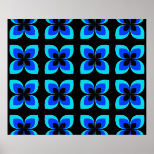 Poster Padrão de Flor Azul Brilhante Duas Toneladas