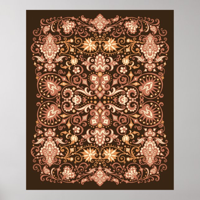 Poster padrão de flor de aquarela fundo preto (Frente)