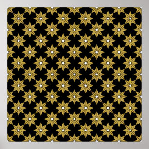 Poster Padrão de flor de estrela de safena. Dourado e bla