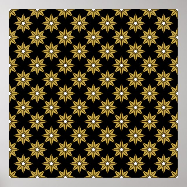 Poster Padrão de flor de estrela de safena. Dourado e bla (Frente)