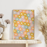Poster Padrão de Flor de Hexágono Moderno Vintage em Past<br><div class="desc">Este doce padrão apresenta flores em forma de papel picado em inglês,  hexagonais,  em uma paleta colorida pastel antiga,  rosa,  lavanda,  pêssego,  lacre e mostarda. presente de excelente para colchetes.</div>